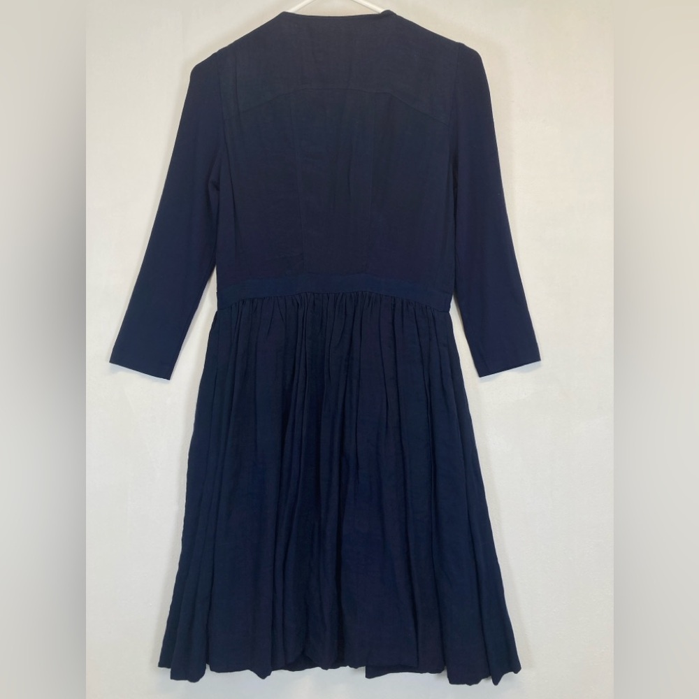 Anthropologie Parameter Dress Women Navy Blue V-Neck Zip Front Size 4 Pleated - Picture 2 of 16